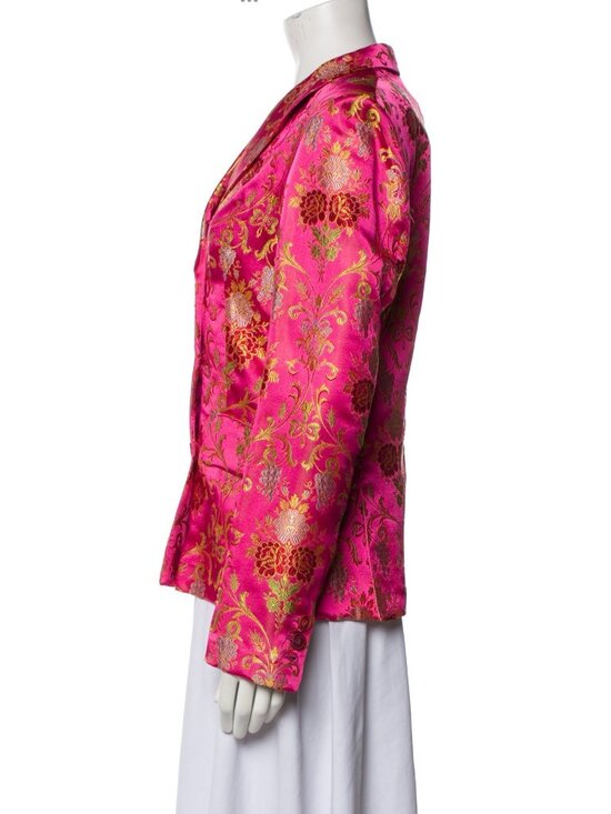 FEMME by Michele R Women's Floral Jacquard Brocade Blazer Pink Gold Italy - Picture 2 of 10